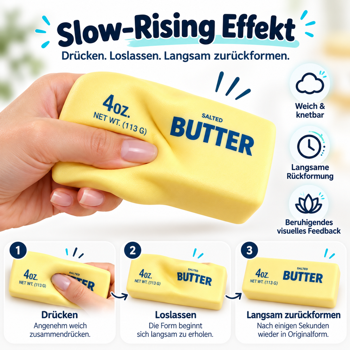 Butter Squishy 14 cm – Slow-Rising Fidget für Hände & Stressabbau
