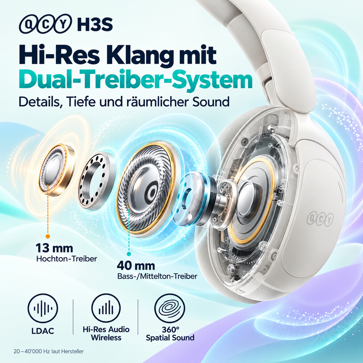 QCY H3S Premium Kopfhörer – Adaptives ANC bis 56 dB & Hi-Res LDAC