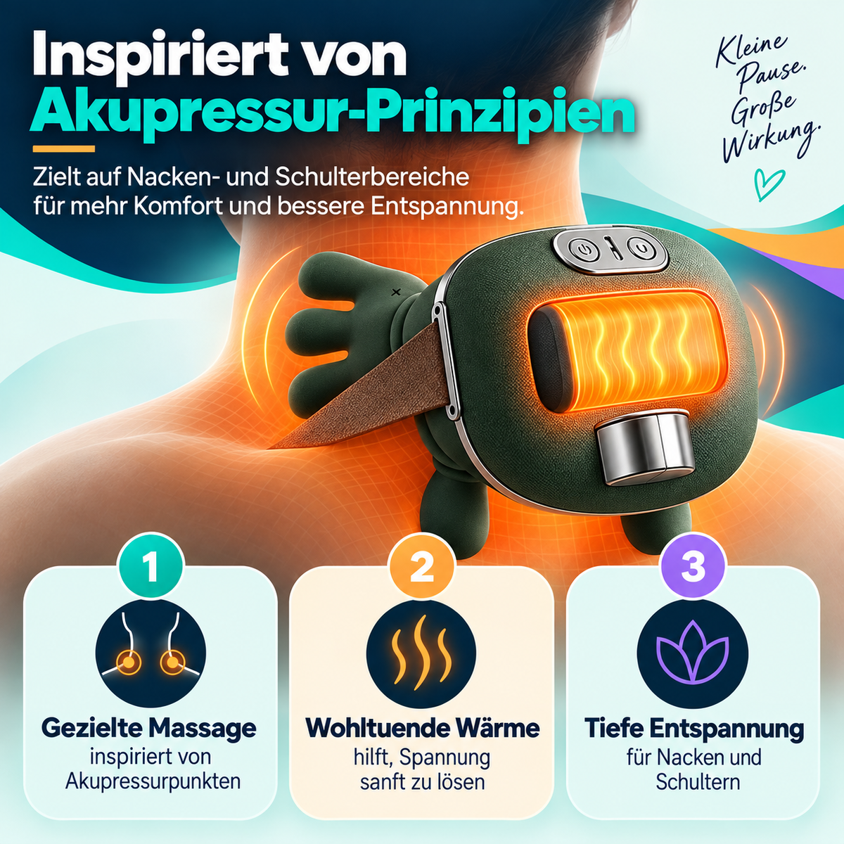 Smart Nackenmassagegerät mit Wärme – 3 Massage- & 2 Wärmestufen