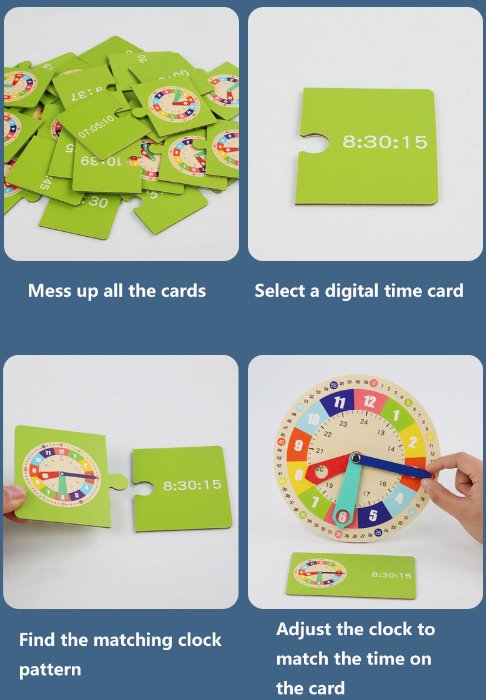 Holz - Lernuhr mit 15 Aufgaben - Karten - ADHS Store