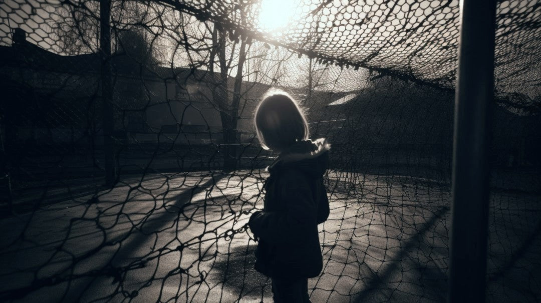 Trauriges Kind auf einem leeren Spielplatz