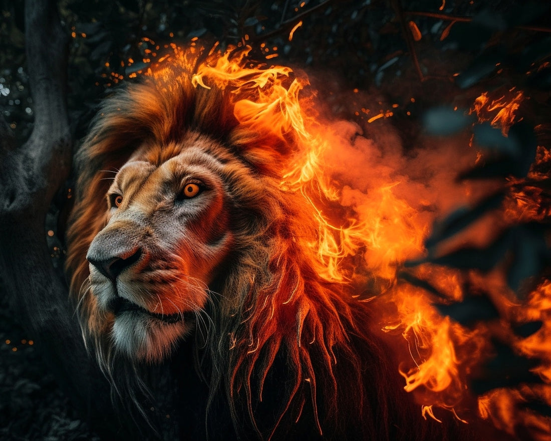 Brennender Löwe als Metapher für "Kreativität"