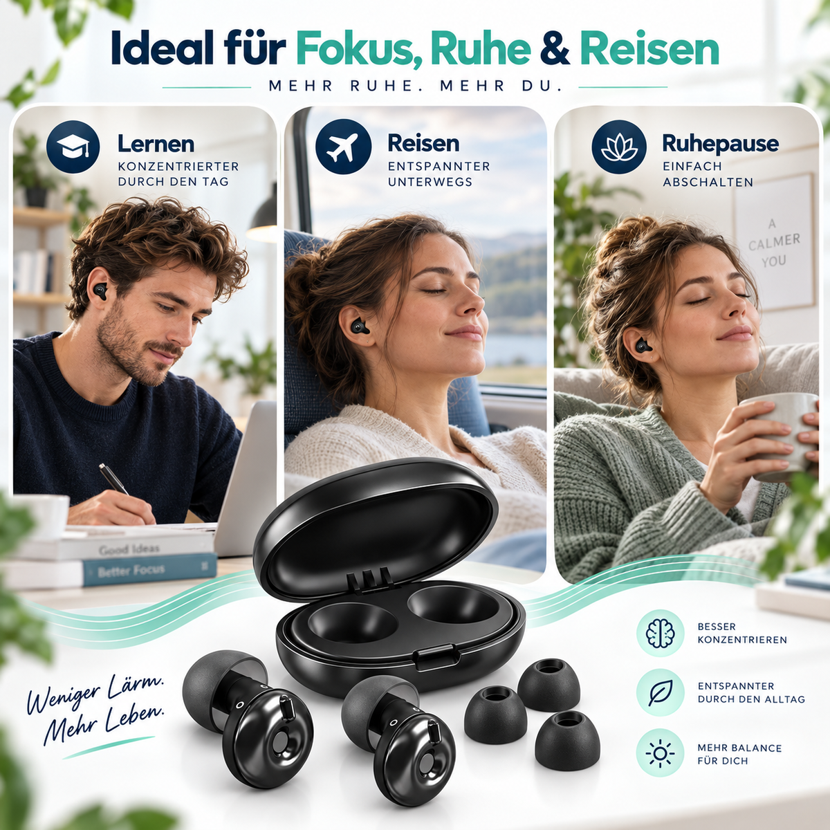 Premium Ohrstöpsel mit 3-stufiger Geräuschreduzierung – Für Fokus, Ruhe & Alltag