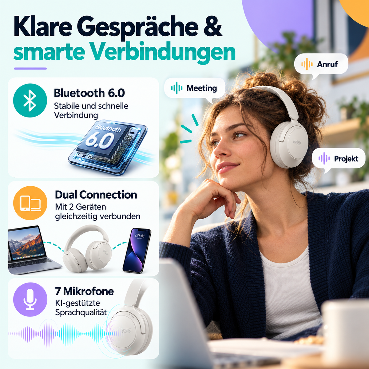QCY H3S Premium Kopfhörer – Adaptives ANC bis 56 dB & Hi-Res LDAC