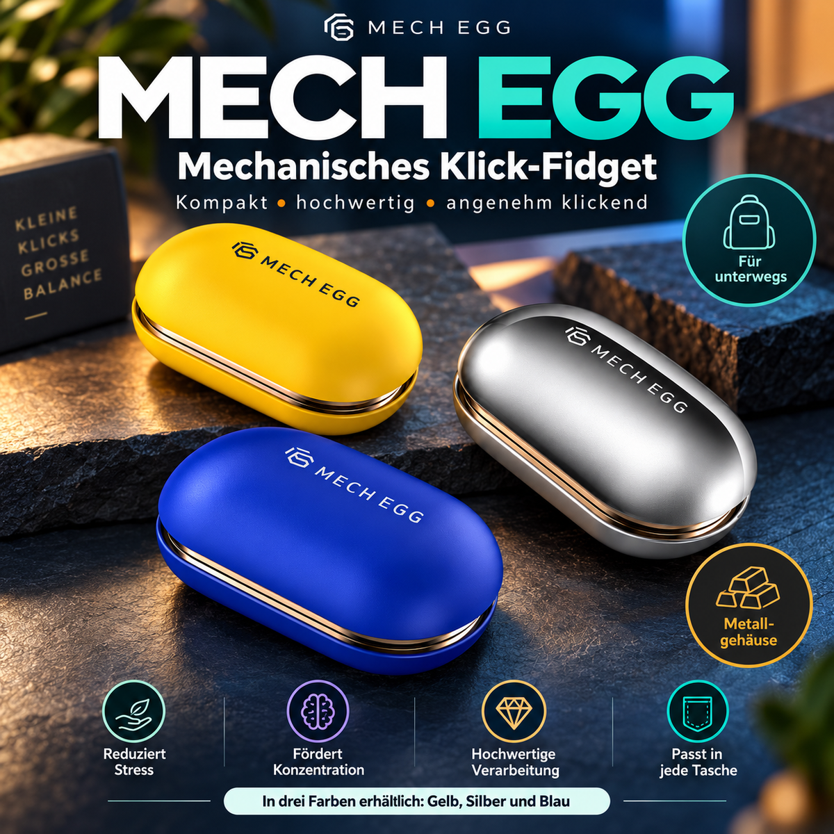 Mech Egg Metall Fidget Slider – Mechanischer Klick-Slider für Fokus & Beschäftigung