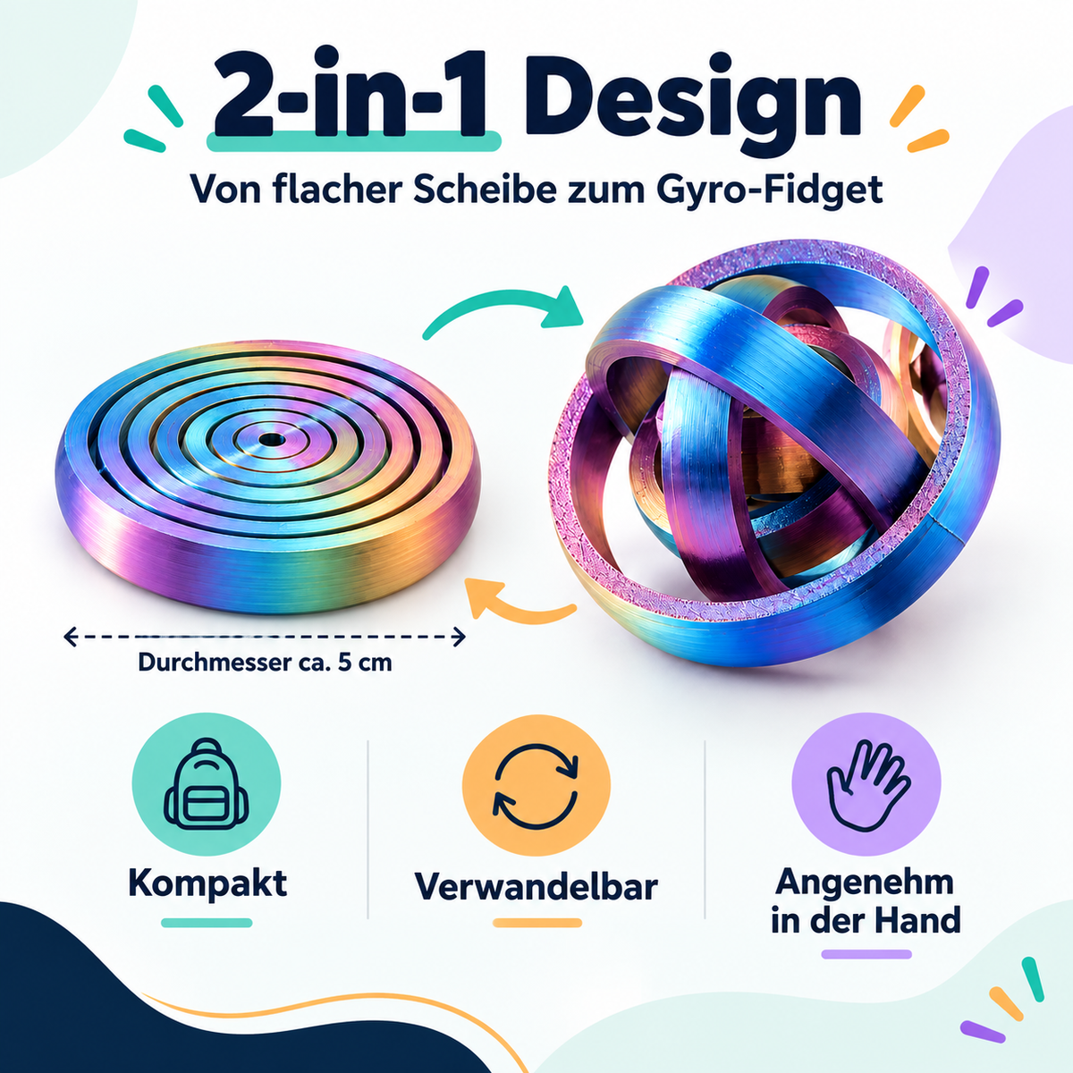 Gyro Orbit Spinner 3er-Set – Rotierendes Fidget-Gyroskop für Fokus & Beschäftigung