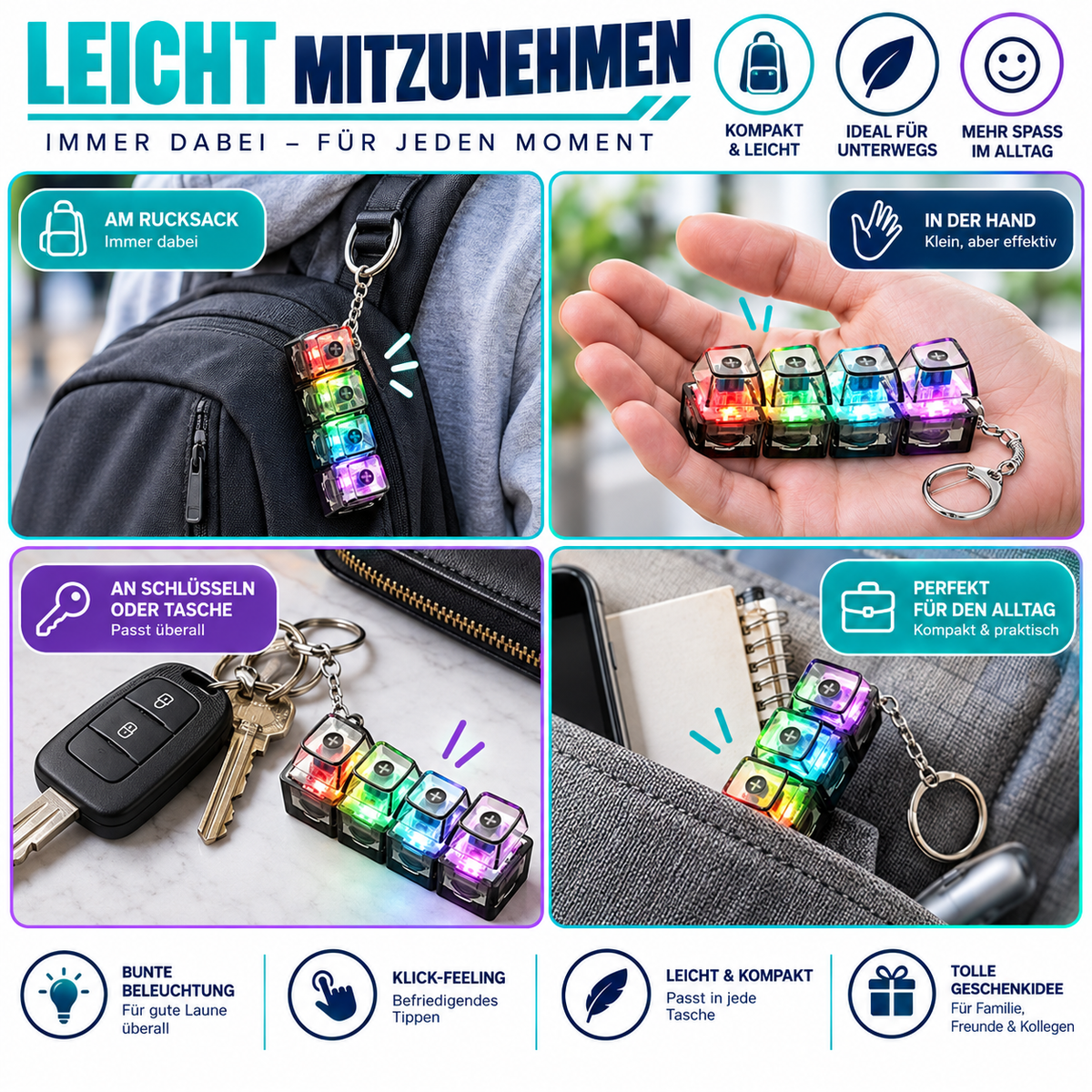 LED Keyboard Fidget 2er-Set – Klick-Tasten mit Licht für Hände & Fokus