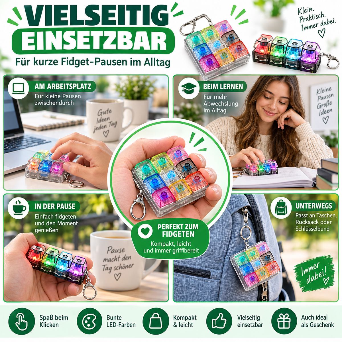 LED Keyboard Fidget 2er-Set – Klick-Tasten mit Licht für Hände & Fokus