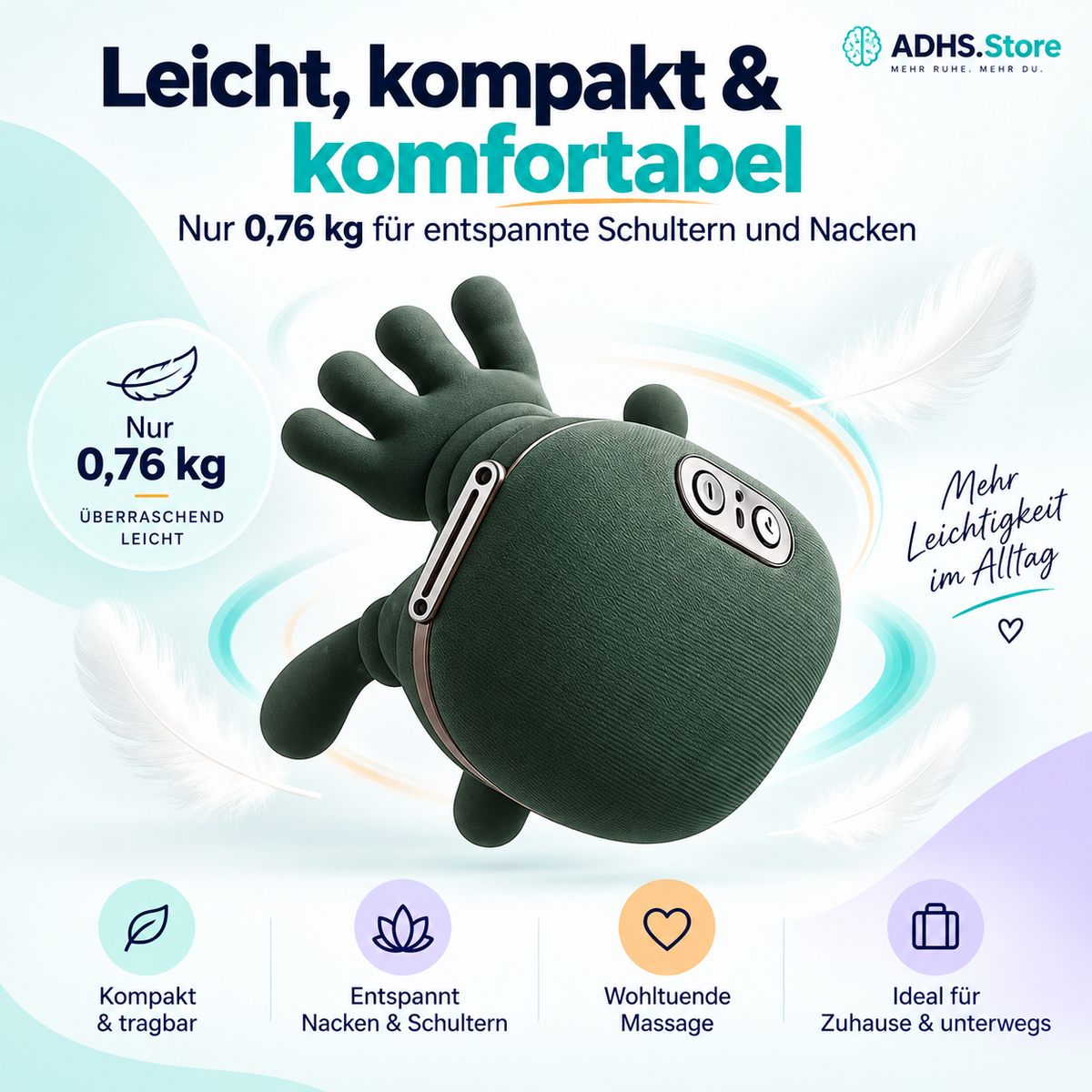 Smart Nackenmassagegerät mit Wärme – 3 Massage- & 2 Wärmestufen