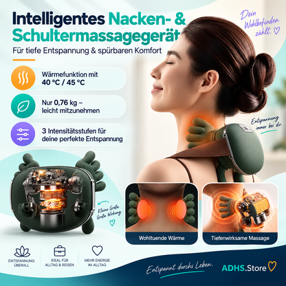 Smart Nackenmassagegerät mit Wärme – 3 Massage- & 2 Wärmestufen