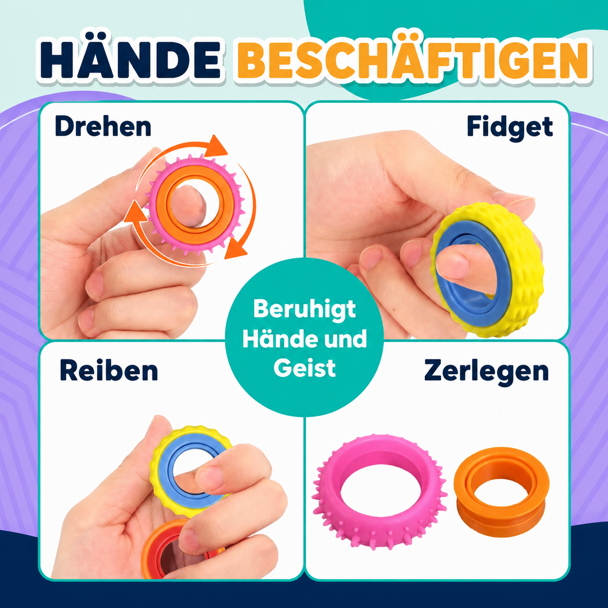 Fidget Ringe 6er-Set – Rotierende Fingerspinner für unruhige Hände