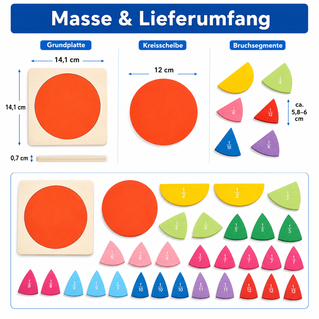 Bruchrechnen Lernset aus Holz – Brüche spielerisch verstehen - ADHS Store