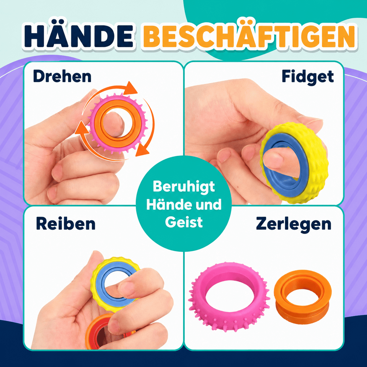 Fidget Ringe 6er-Set – Rotierende Fingerspinner für unruhige Hände - ADHS Store