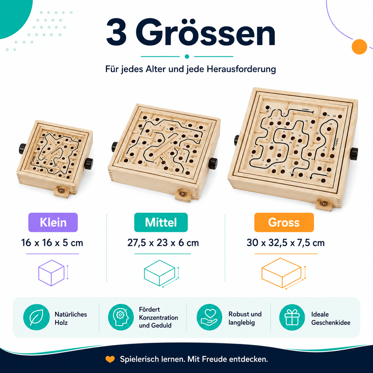 Holzlabyrinth – Klassisches Geschicklichkeitsspiel aus Holz für Konzentration & Geduld - ADHS Store