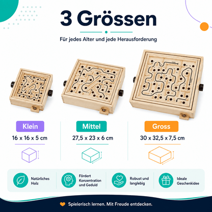 Holzlabyrinth – Klassisches Geschicklichkeitsspiel aus Holz für Konzentration & Geduld - ADHS Store