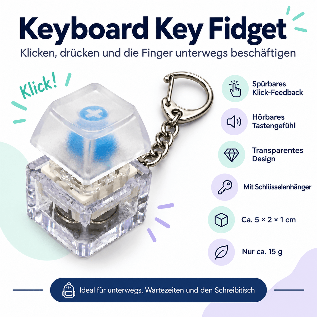 Keyboard Key Fidget – Transparenter Klick-Schlüsselanhänger - ADHS Store