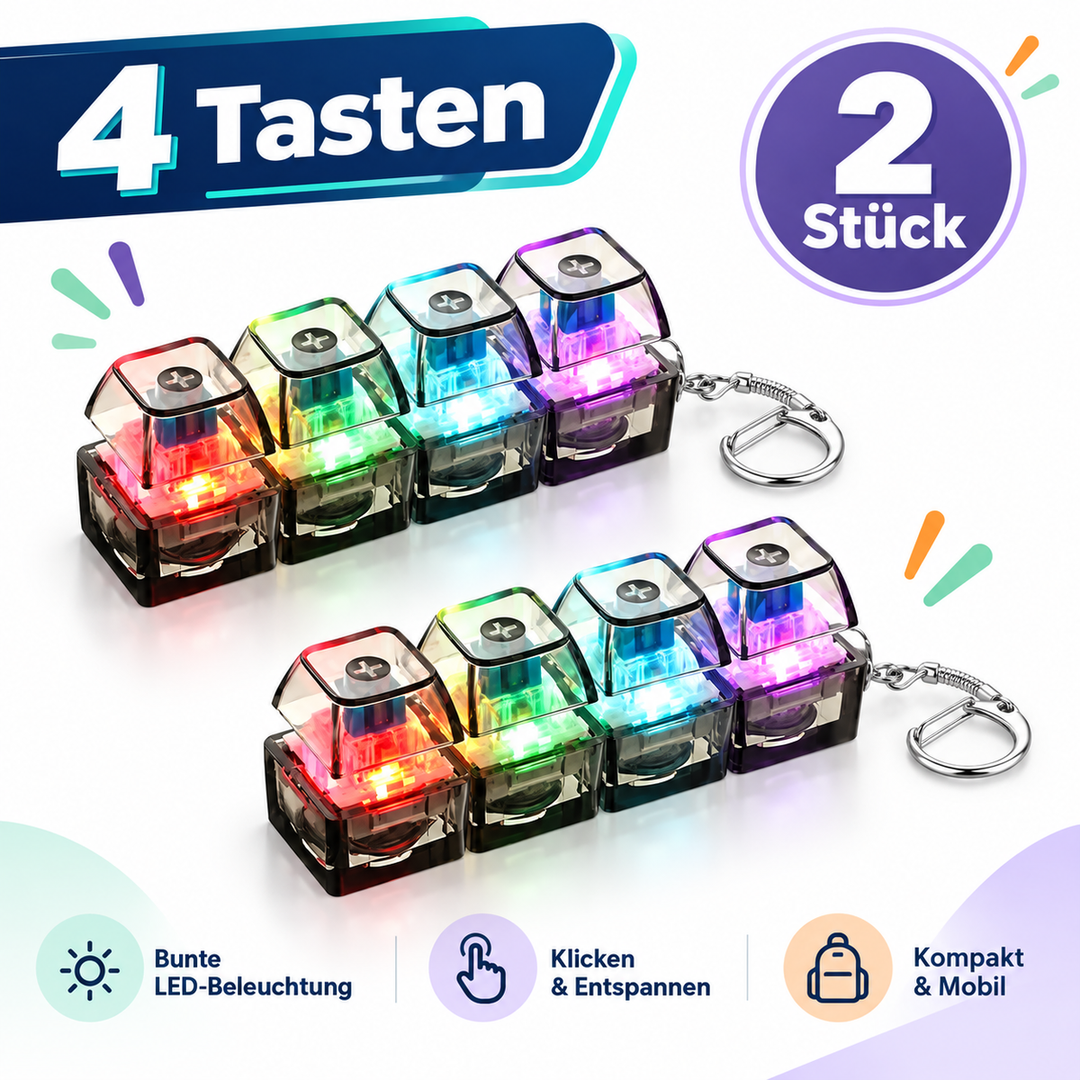 LED Keyboard Fidget 2er-Set – Klick-Tasten mit Licht für Hände & Fokus - ADHS Store