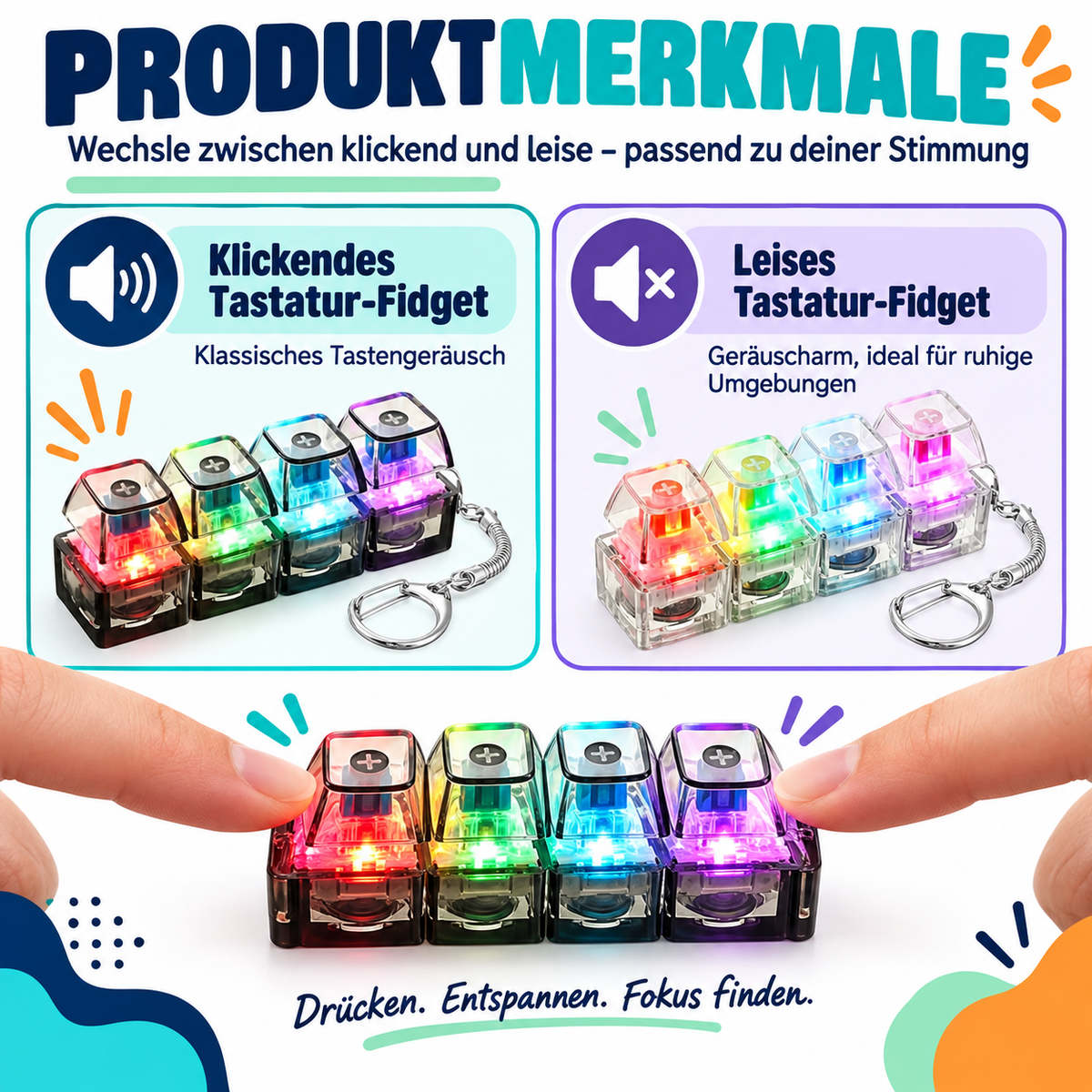 LED Keyboard Fidget 2er-Set – Klick-Tasten mit Licht für Hände & Fokus - ADHS Store