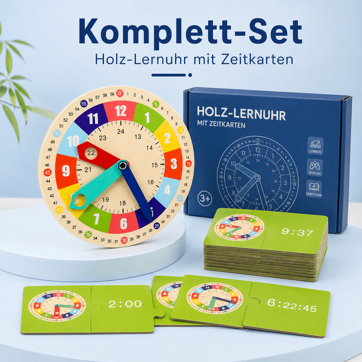 Lernuhr aus Holz mit Lernkarten – Uhrzeit spielerisch verstehen - ADHS Store