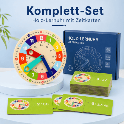 Lernuhr aus Holz mit Lernkarten – Uhrzeit spielerisch verstehen - ADHS Store