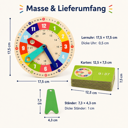 Lernuhr aus Holz mit Lernkarten – Uhrzeit spielerisch verstehen - ADHS Store
