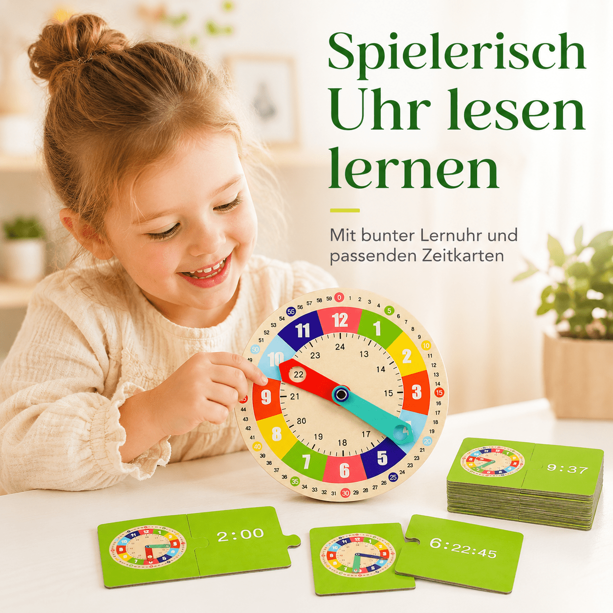 Lernuhr aus Holz mit Lernkarten – Uhrzeit spielerisch verstehen - ADHS Store
