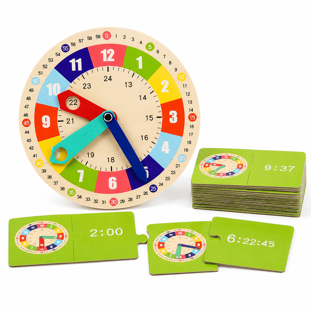 Lernuhr aus Holz mit Lernkarten – Uhrzeit spielerisch verstehen - ADHS Store