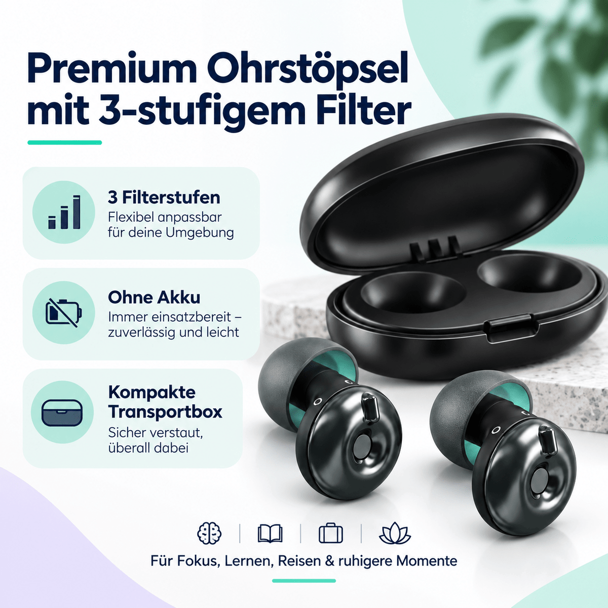 Premium Ohrstöpsel mit 3-stufiger Geräuschreduzierung – Für Fokus, Ruhe & Alltag - ADHS Store