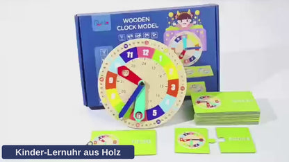 Lernuhr aus Holz mit Lernkarten – Uhrzeit spielerisch verstehen