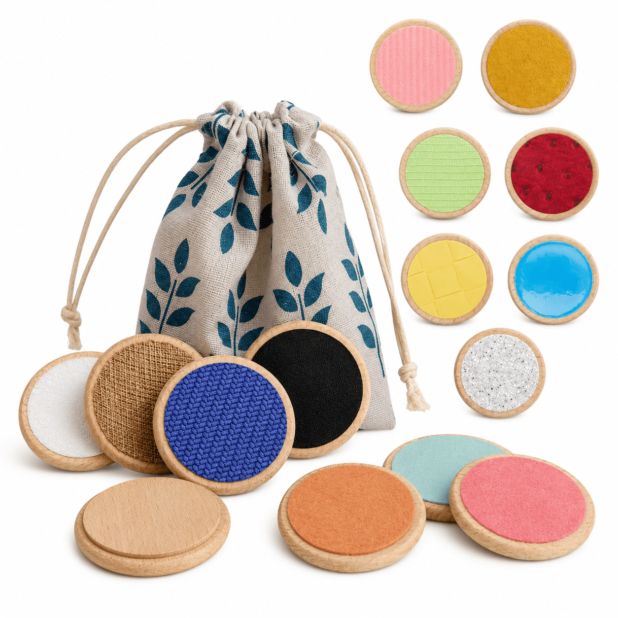 Tastscheiben aus Holz – Sensorisches Fühlspiel im 7er-Set - ADHS Store