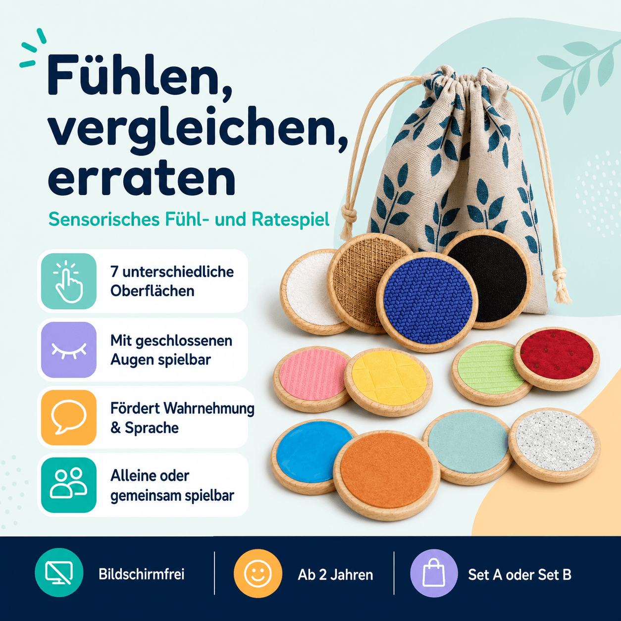 Tastscheiben aus Holz – Sensorisches Fühlspiel im 7er-Set - ADHS Store