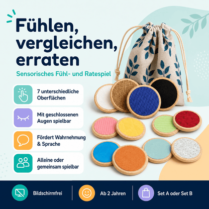 Tastscheiben aus Holz – Sensorisches Fühlspiel im 7er-Set - ADHS Store