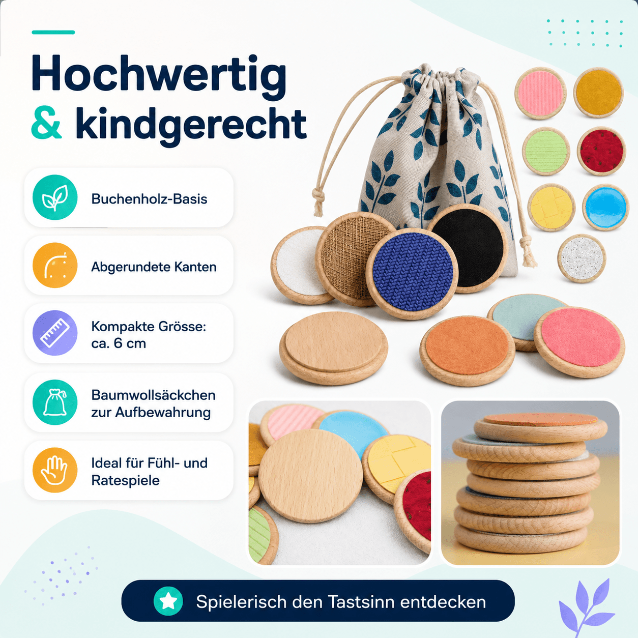 Tastscheiben aus Holz – Sensorisches Fühlspiel im 7er-Set - ADHS Store
