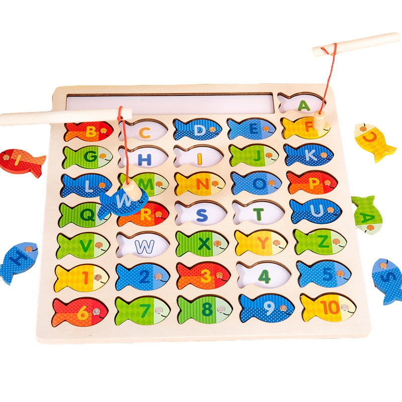 Lesen lernen mit Fischen: Hölzernes Fischspiel für die Buchstaben (und Zahlen)